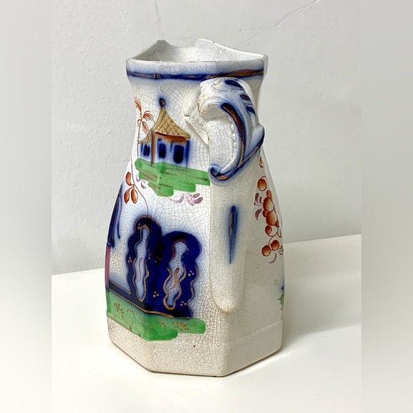 19th Century Antique Gaudy Welsh PAGODA Octagonal Lustreware Pitcher Jug 550 - Picture 7 of 16